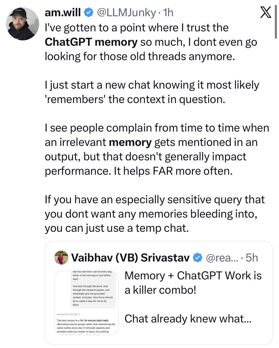 _samirism's tweet photo. throughout june we rolled out major updates to chatgpt memory 

it can be hard to tell the difference initially  

but alot of folks are clearly feeling the improvements now https://t.co/KkzOE9rGIW