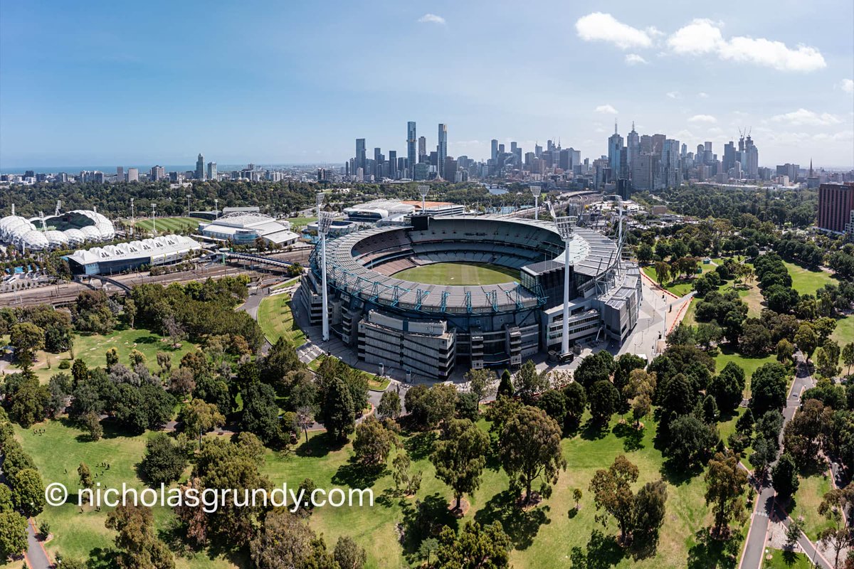 Cimexus's tweet photo. @fentanylbrownie The MCG in Melbourne, Australia seats over 100,000 people. Australia is also a car-centric, suburbia-heavy country, closer to the US than Europe in urban design.

Where we do need a lot of parking, we tend to put it underground/in a multilevel structure with a smaller footprint. https://t.co/9AM5K4lrhr