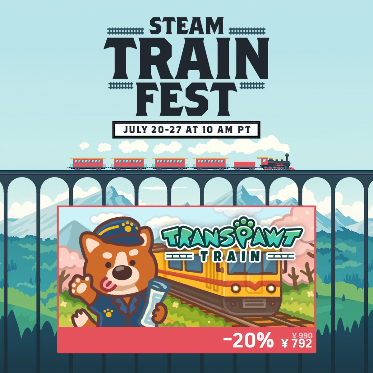 orinsoft's tweet photo. 🚂 <Transpawt Train> STEAM Train Fest！

🔥 2026年7月20日～7月27日まで、20%オフキャンペーンを実施中！

🐶 暑い夏には、涼しいエアコンの効いた部屋で鉄道を設計してみましょう！

🎮 <Transpawt Train> 今すぐプレイ!
https://t.co/PpzCsVbcZb

#TranspawtTrain #IndieGame #Steam #インディーゲーム #癒やし #COZY #cozygame