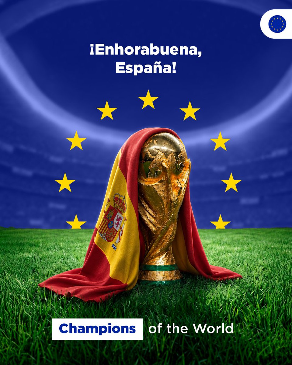 EU_in_India's tweet photo. Congratulations Spain 🇪🇸 🇪🇺

What a game! What a team! What a victory!

Europe and the entire world celebrates the beautiful game tonight. A historic moment for Spain and Europe, but an even greater moment for football.
#fifaworldcup2026

@EUAmbIndia @eu_eeas @EmbEspIndia https://t.co/wdtl9zheQb