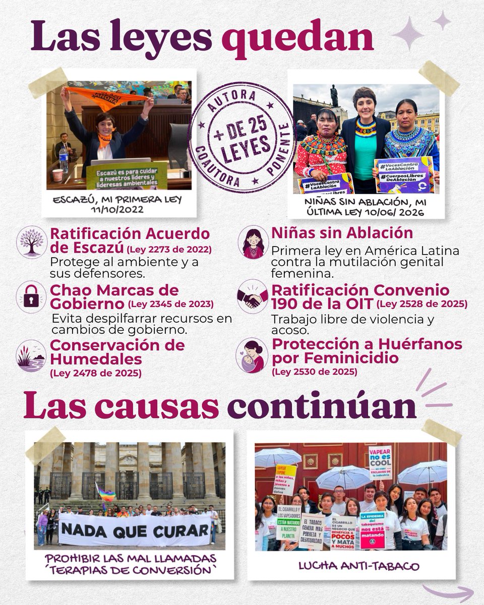 CaroGiraBo's tweet photo. 🏛️  #20julio 🇨🇴Termina un ciclo en el Congreso y se abre uno nuevo: son amplias las expectativas. Auguro que será muy diferente al saliente, no solo porque el gobierno y los tiempos serán distintos, sino porque tuve la fortuna de estar en el Congreso más plural del país: con amplia representación urbana y rural, indígenas, afrodescendientes, con la bancada diversa más grande de la historia y la mayor participación de mujeres. 🤝🌿👩🏽‍🤝‍👩🏼

Al terminar este período legislativo, sé que las causas que defendemos tienen la capacidad de trascendernos. ✨ Nunca soñé con hacer carrera política, soñé con transformar lo que muchos creían imposible de cambiar.

Durante 4 años tuve el honor de representar a Risaralda en el Congreso de Colombia. Lo hice convencida de que una curul debía servir para defender causas, hacer las preguntas incómodas, vigilar el poder y llevar la voz de nuestro departamento a los grandes debates nacionales. 📢⚖️

Gracias a cada persona que confió en mí para esta responsabilidad de representar a nuestra amada Risaralda 💚.  Gracias por permitirme demostrar que se puede hacer política sin maquinarias, sin mermelada y sin renunciar a las convicciones. 💪

🌄 Gracias, Risaralda; gracias, Colombia. 🇨🇴

💬 Y recuerden: La política no vuelve corruptas a las personas, lo que sucede es que a los corruptos les encanta la política.