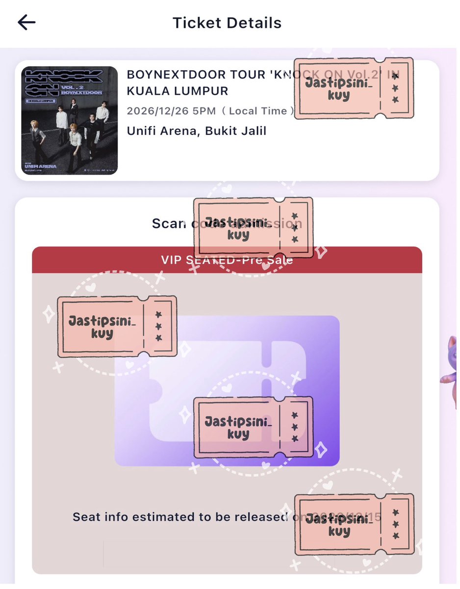 jastipsinikuy's tweet photo. BOYNEXTDOOR ♡ KNOCK ON VOL. 2 IN KUALA LUMPUR 2026

Weverse Presale 
VIP Seated — 1 tix https://t.co/s7vyQhVURI