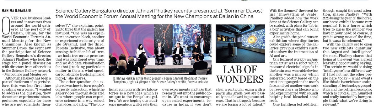 XpressBengaluru's tweet photo. Science Gallery Bengaluru director Jahnavi Phalkey recently presented at ‘Summer Davos’, the World Economic Forum Annual Meeting for the New Champions at Dalian in China
✍️ @MahimaNagaraju
#sciencegallerybengaluru #WorldEconomicForum #summerdavos #bengaluru https://t.co/U4LkzXbVqT