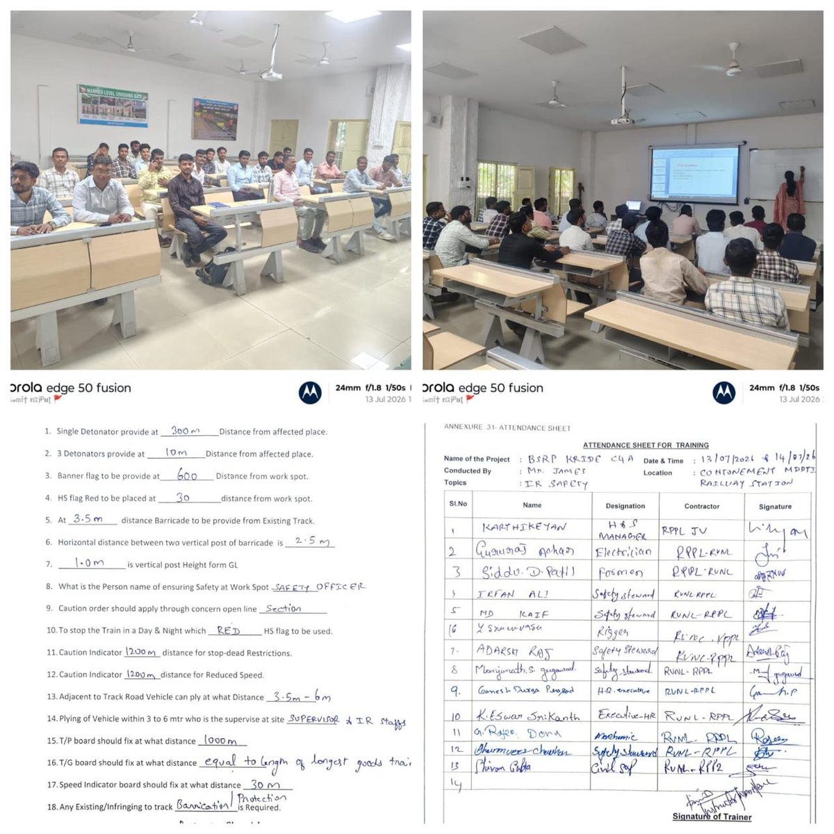 KridePrm's tweet photo. 🚨 KRIDE / BSTP – Indian Railways Safety Training

📚 Training Program: IR Safety Training

📍 Venue: MDDTI, South Western Railway, Cantonment Station

✅ Staff from BSTP, KRIDE, RVNL, and RPPL JV successfully attended the Indian Railways Safety Training Program conducted at MDDTI, South Western Railway, Cantonment Station.

📝 As part of the training, all participants successfully completed the assessment test. The Handbook of Safety Precautions for Worksites Adjacent to Live Tracks was also referred to during the session, reinforcing essential safety practices and compliance requirements for railway work environments.

🦺 The training strengthens the workforce's awareness of railway safety protocols and promotes safe execution of work near live railway tracks.

#KRIDE #BSTP #RVNL #RPPL #IndianRailways #SouthWesternRailway #RailwaySafety #IRSafety #SafetyTraining #SafetyFirst #WorkplaceSafety #ConstructionSafety #RailInfrastructure #InfrastructureProjects #OccupationalSafety #LiveTrackSafety #SafetyAwareness #Compliance #ProjectSafety #ZeroHarm #SafeWorkCulture