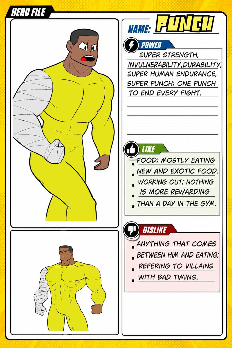 Dippy_comics's tweet photo. You've met Amazing-Man and Ultra; now we at Dippy Comics present, Punch, the epitome of strength. The only hero with the ability to end every battle with a mighty super-punch. 
#dippycomics
#comics
#superheroes
#characterart
#characterdesign https://t.co/yVmEJMNZkp
