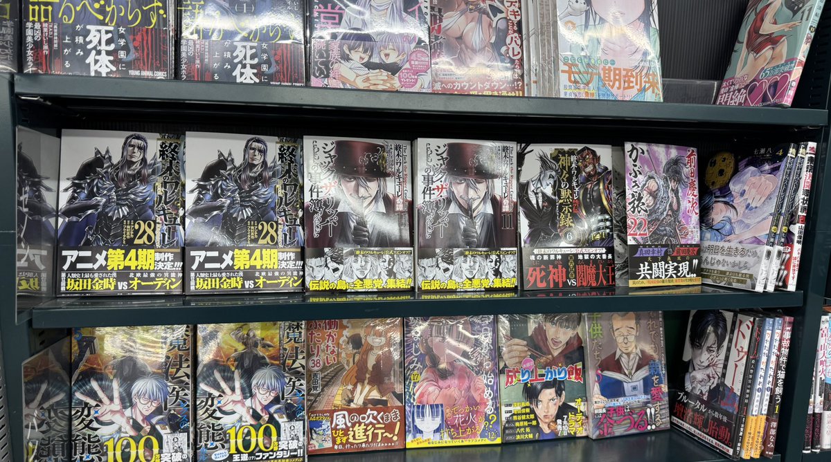 ms_book's tweet photo. 終末のワルキューレ、ジャックザリッパーの事件簿、神々の黙示録、前田慶次かぶき旅、終末なに食べる、異世界NTR、石の世界の絶頂剣士、惨劇山脈、などの新刊が入荷してます！
#ミライア本荘店 https://t.co/8Gv9m7lMGk
