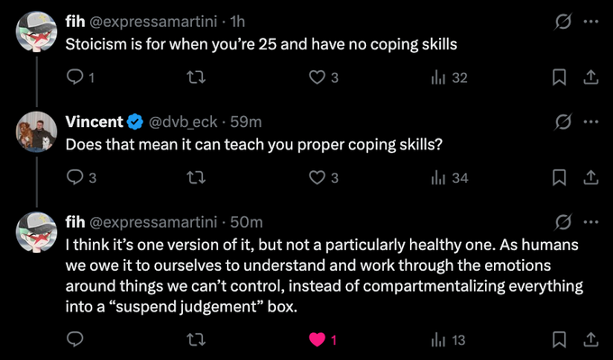tuxrcr's tweet photo. Every man has two lives, and the second starts when he realizes that stoicism is going to make his brain implode https://t.co/dhH4FDwDY2