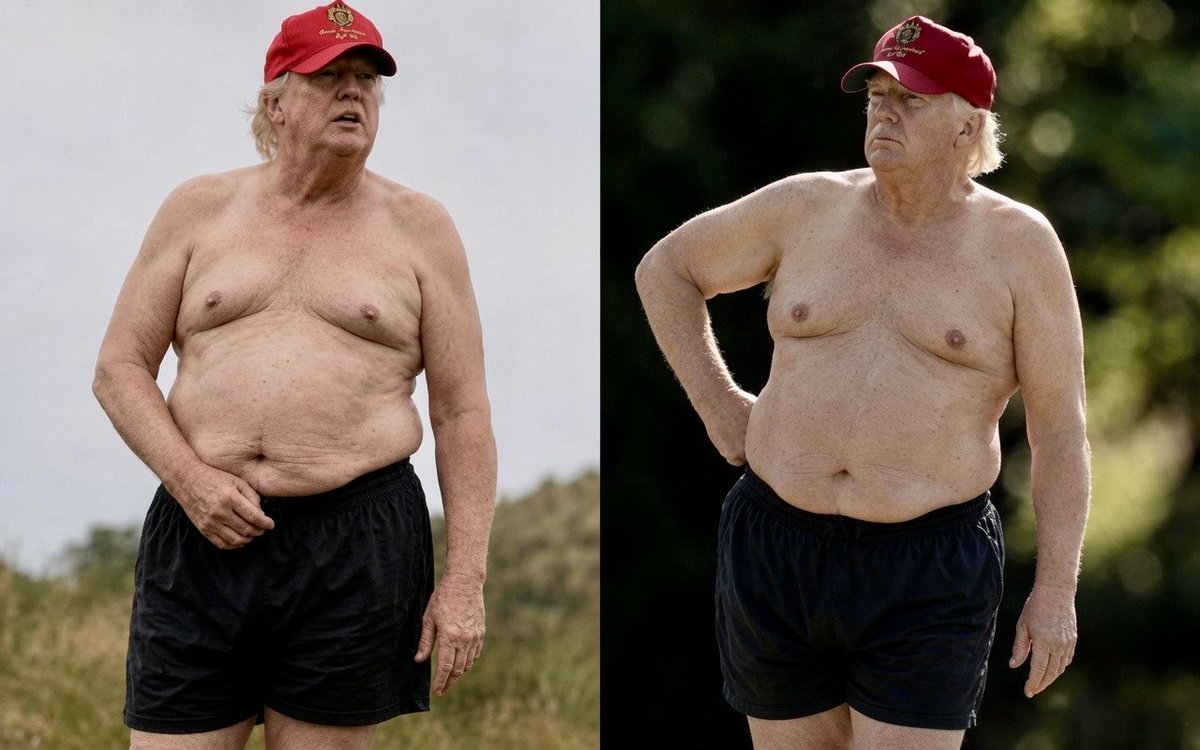 Noahhhere's tweet photo. Hey @grok, How Donald Trump looks if he follows Giorgia Meloni’s fitness routine for 1 year ? https://t.co/hhVpHQnULa