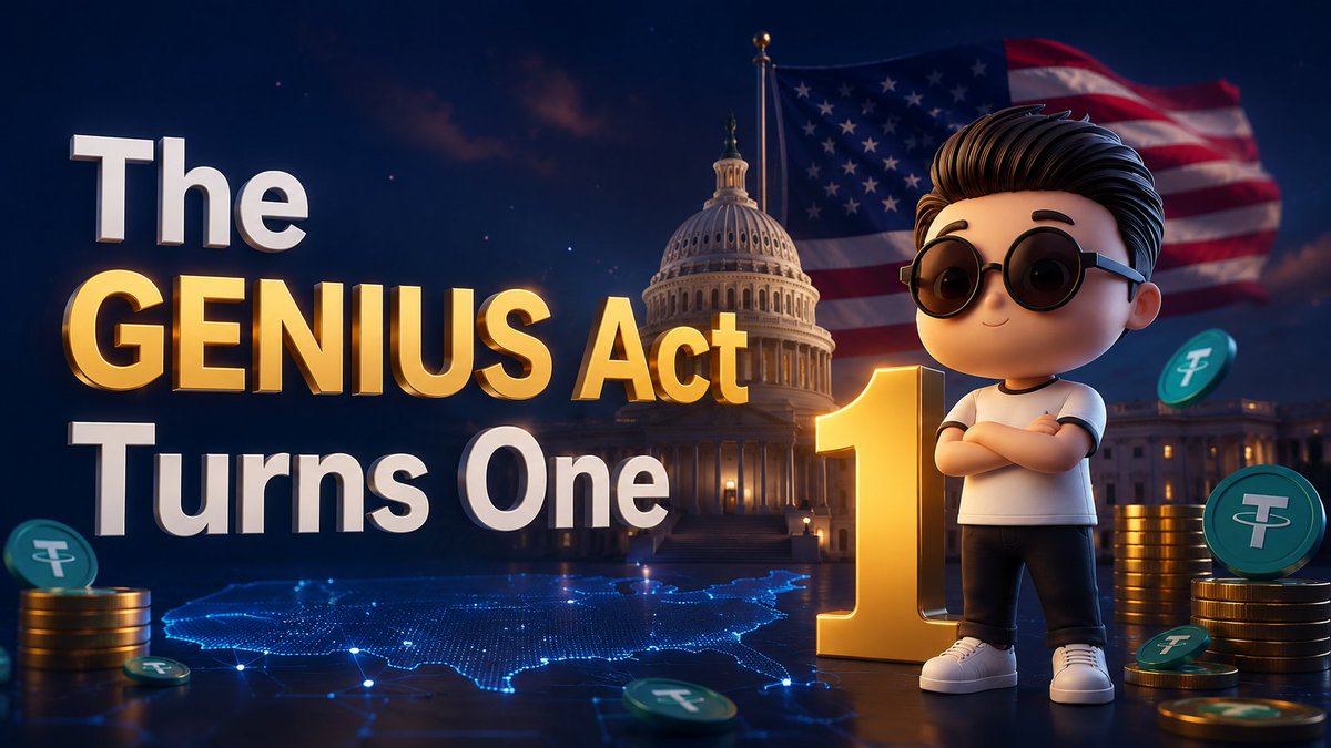 BobeApp's tweet photo. It's been one year since the GENIUS Act became U.S. law, marking a major step toward regulating stablecoins.

The Act introduced rules around reserves, redemption, and transparency for stablecoin issuers, aiming to strengthen trust without classifying stablecoins as securities. While many details are still evolving, one thing is becoming clear: stablecoins are no longer just a crypto tool, they're becoming a core piece of global digital finance.

🔼 As regulation matures, the next phase of crypto growth may be driven by stronger infrastructure, greater transparency, and broader institutional adoption.
