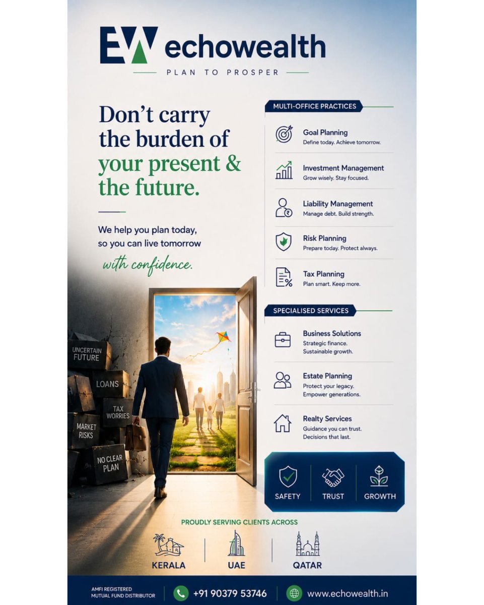 EchoWealthIndia's tweet photo. Plan with Purpose. Invest With Confidence.
Prosper With Echo Wealth!
#echowealth #echowealthglobalfzco #ewrealty #goalplanning #investmentmanagement #liabilitymanagement #taxplanning https://t.co/2WEZSCWq2k
