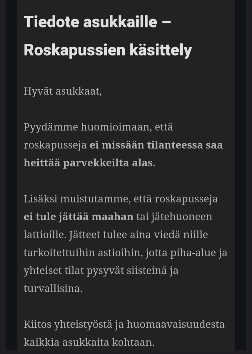 TommiPalve's tweet photo. Nämä oikeasti luulee, että roskia parvekkeelta alas heittävät asukkaat osaavat lukea suomea. https://t.co/3861cOAnnD