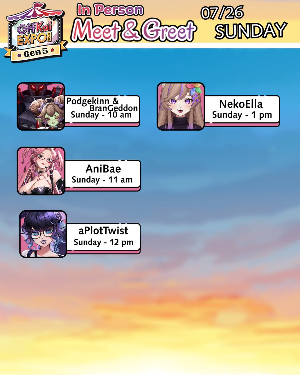 MythosHQ's tweet photo. Last but not least ... 👀

Here is the updated schedule for our In-Person Meet &amp; Greets happening on Day 3! ✨

📍 Mythos will be in the Exhibitor Hall at Booth #605

See you there! 🌟 #OffKaiGen5 @OffKaiExpo https://t.co/fKqW2uUy5f