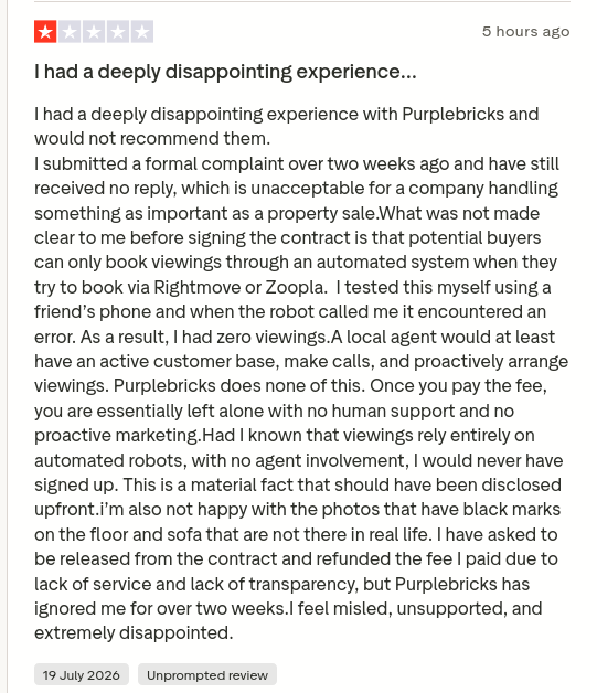 or_rhea's tweet photo. Katarzyna Barbara gave Purplebricks 1 star via @Trustpilot https://t.co/IFwX6mI4w0 #CONmisery #NoBull #ownit https://t.co/XAsKoP4TSE