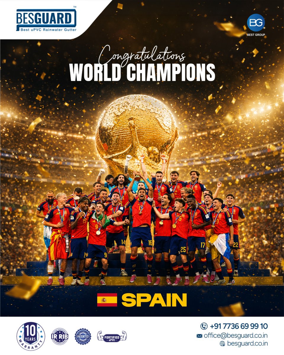 besguardin's tweet photo. Congratulations, Spain, on lifting the 𝐅𝐈𝐅𝐀 𝐖𝐨𝐫𝐥𝐝 𝐂𝐮𝐩 2026 trophy and inspiring millions around the globe.
Best wishes from the Besguard family.
.
.
.
📞 +91 7736 699 910
📩 office@besguard.co.in
🌐 https://t.co/5yZyqe2e3Z

#Spain #WorldCup2026 #Champions #Besguard https://t.co/cCUhMnsyyi