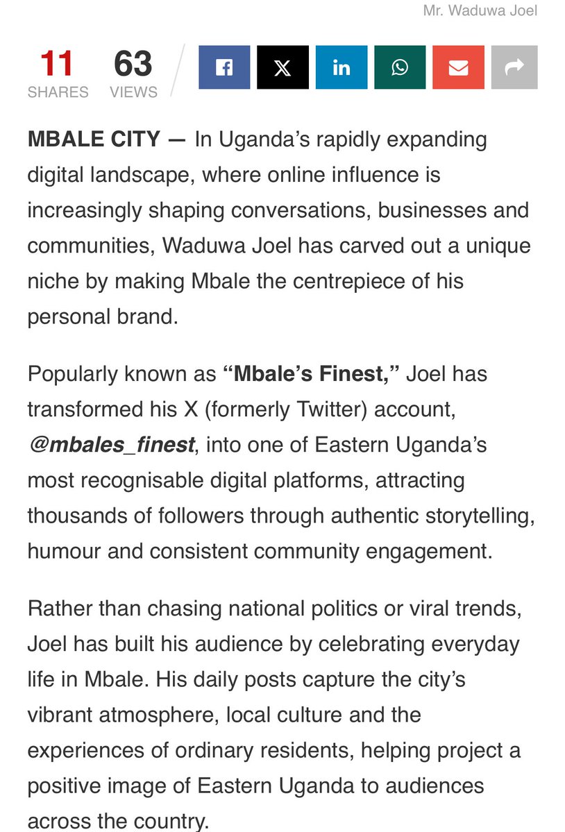 mbales_finest's tweet photo. Just a young man from Mbale trying to tell positive stories… now featured for taking it nationwide.🥰

Big thanks to @ugnewsline.
My dream isn’t just to promote Mbale,  Eastern Ug but it’s to show that every part of Uganda has greatness worth celebrating. let’s keep shining🥰🙏 https://t.co/K3MBK8ywgy