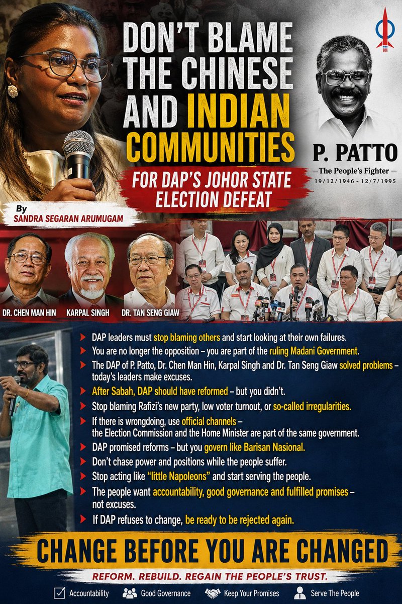 Sandran41H's tweet photo. In an article on FB,wrote ''Don't Blame Chinese &amp; Indian Communities'' fr the defeat in PRN jhr &amp; also forward several reason why thy lost,whch one upon a time thy have effective leaders.@PattoKasthuri accused me of misleading.Look again the whining stmt issued by ur colleague. https://t.co/AGbUV0RXpD