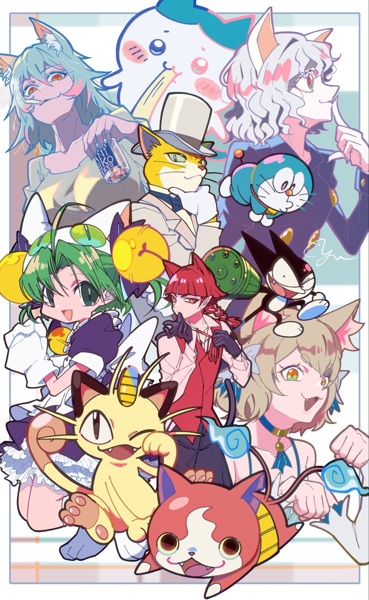 ohyou_wake's tweet photo. 「　ネコまみれ🐈‍⬛　」

ネコキャラたちに上下左右チュールちらつかせて、
みんないっせいにシンクロして頭動かしてくれる、
あの尊い遊びをやってみたい。 https://t.co/d75HormwOb