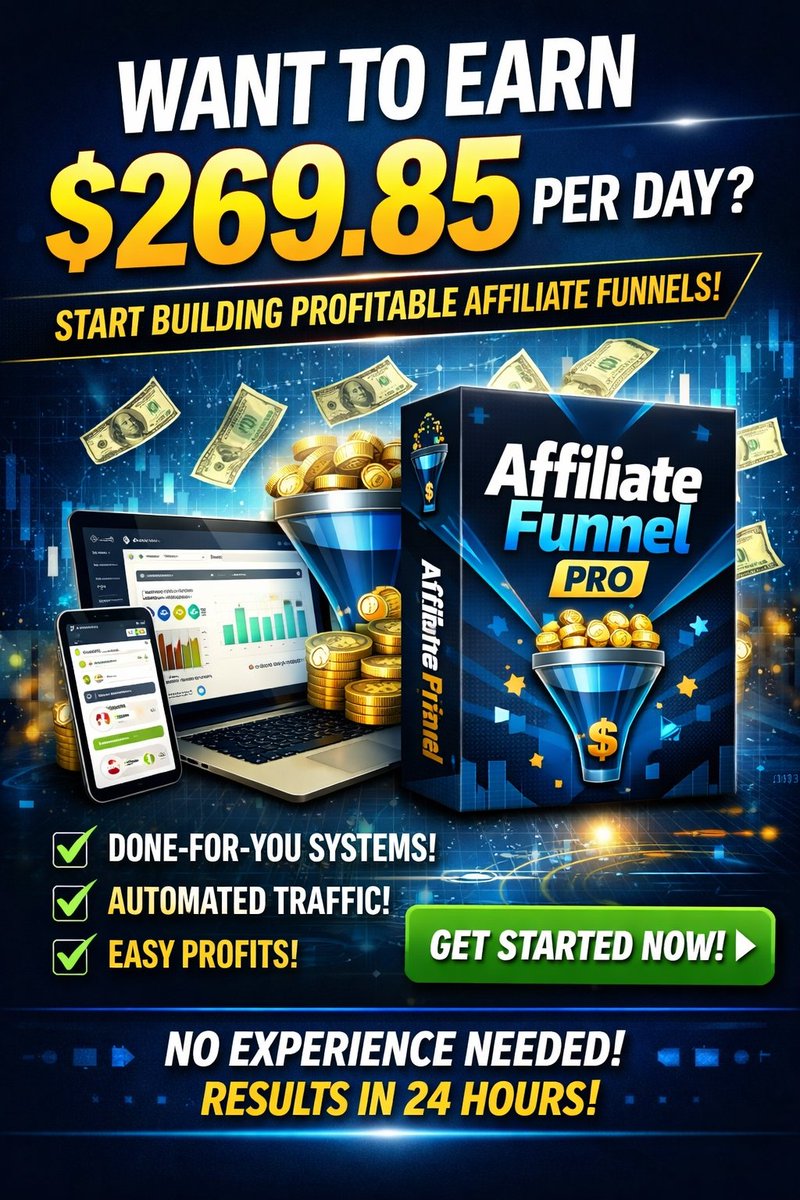 FitLifeFindsHub's tweet photo. 💰 Ready to earn $269.85 per day?
Start building profitable affiliate funnels with Affiliate Funnel Pro — your done‑for‑you system for automated traffic and easy profits.✅ No experience needed
✅ Results in 24 hours
✅ Step‑by‑step training included👉 Get started now:
🔗 https://t.co/IiRi7iyDNp