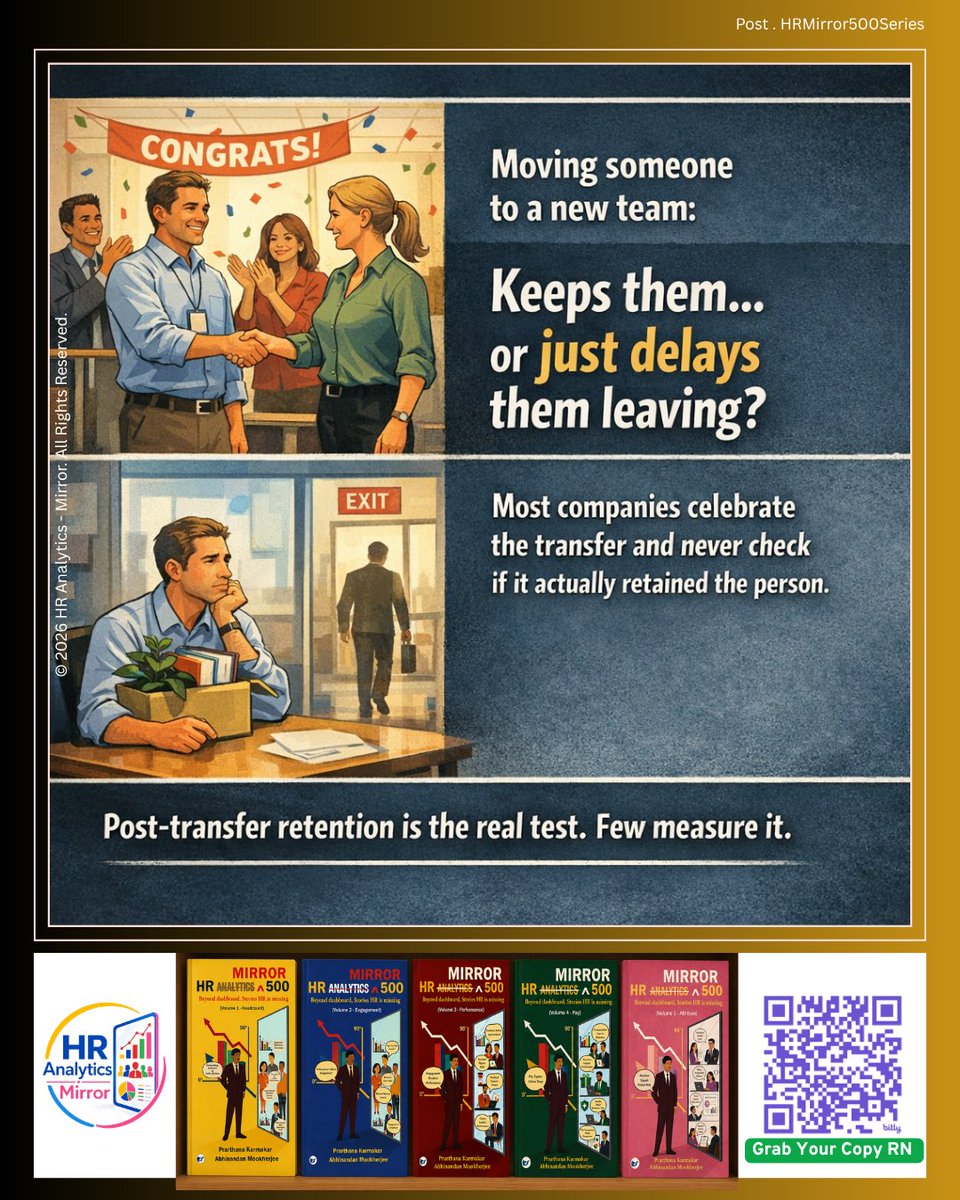 HRMirror's tweet photo. Did the transfer work — or just delay the exit?

A transfer either keeps your employee or just delays the goodbye. Reading the data tells you which.

Buy HR Mirror 500. Link in bio.

#HRMirror500 #HRAnalytics #Mobility #Attrition https://t.co/OARu36ktaZ