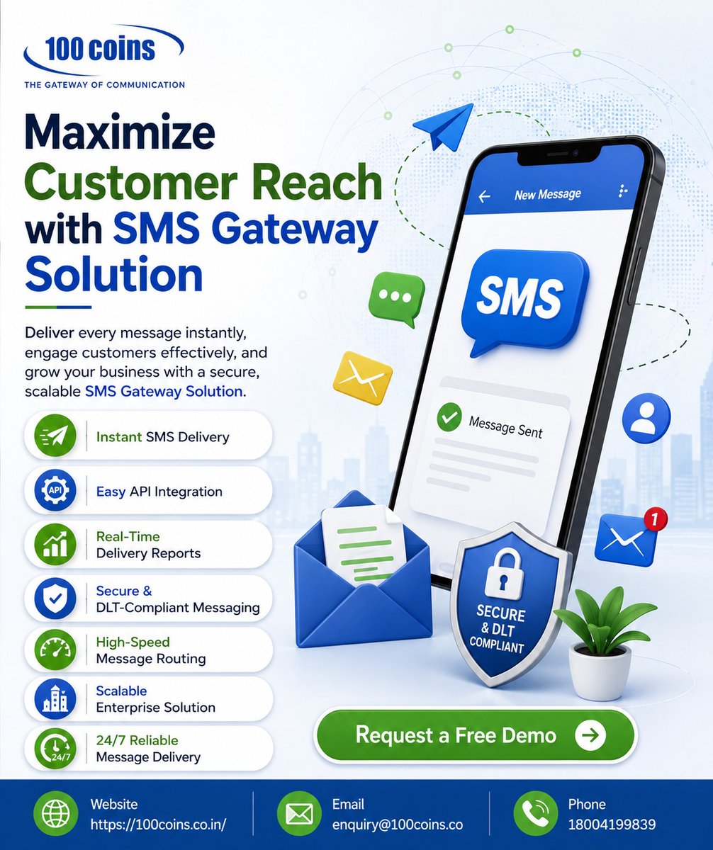 AditekSystemsPL's tweet photo. Maximize Customer Reach with SMS Gateway Solution
· Instant SMS Delivery
· Easy API Integration
· Real-Time Delivery Reports
Request a Free Demo
Call – 18004199839 or mail us- enquiry@100coins.co
#CJPProtest #DharmendraPradhanResign #100Coins #ASPL #SMSGateway #SMSAPI #CTO https://t.co/NXfKyP9pJQ