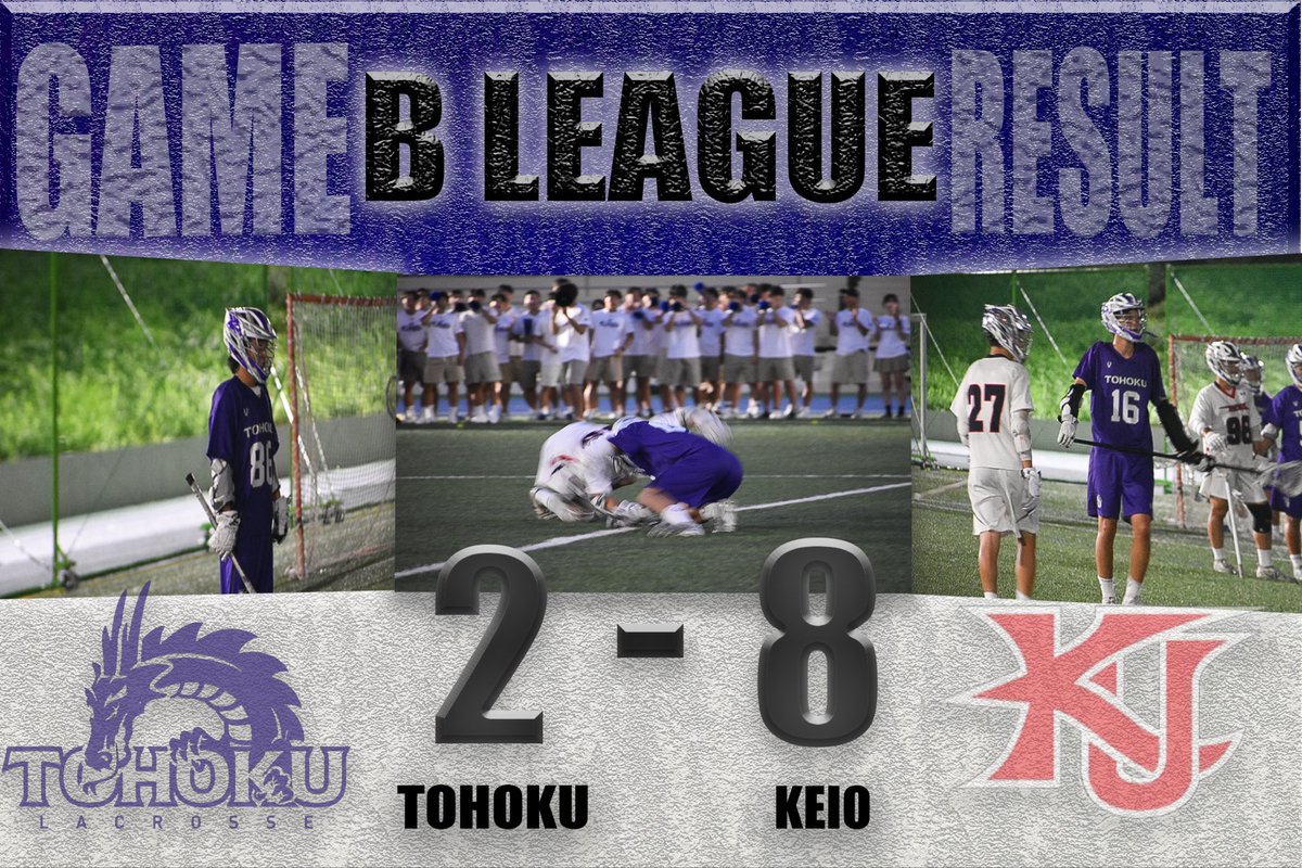 tohoku_lax's tweet photo. 【Bリーグ結果報告】
7/19(日)に行われた、Bリーグ初戦vs慶應義塾大学の結果をお知らせいたします。
2-8 lose...
得点者
#35 岩崎洸
#86 世鳥山遼太朗
#東北大学男子ラクロス部
#誇
#prideof
#尽魅了
#tohokumenslacrosse https://t.co/YMaAOtSl0s