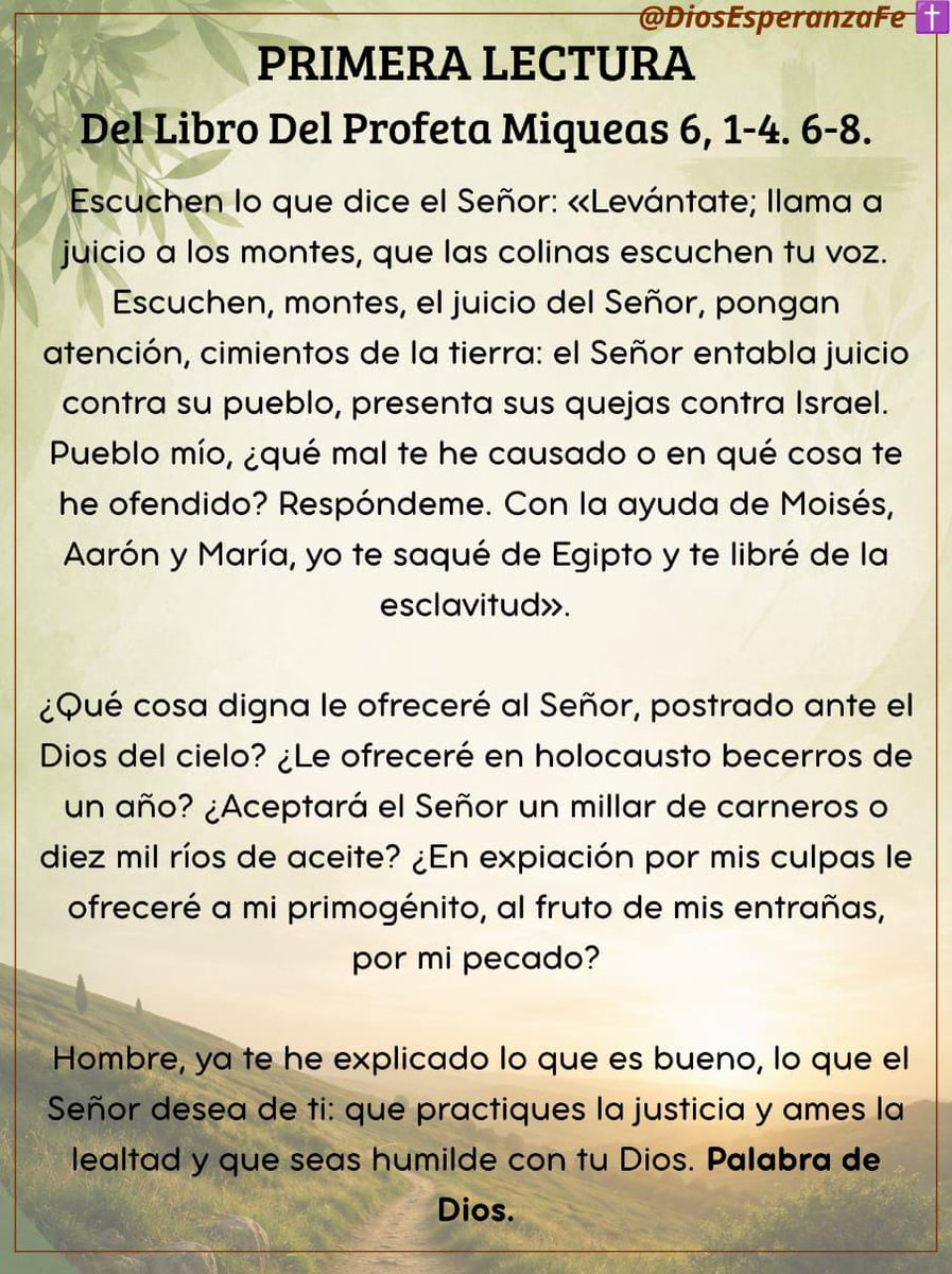 DiosEsperanzaFe's tweet photo. ✨Bendecido #lunes. No esperes una señal extraordinaria para creer; cada amanecer, cada perdón y cada latido son una invitación de #Dios para volver a Él. Abre el corazón y deja que #Cristo transforme tu vida.

📜1a Lect: Miqueas 6, 1-4. 6-8
🎶Salmo: 49
📖#Evangelio: Mt 12, 38-42 https://t.co/WW3w9XIeZ4