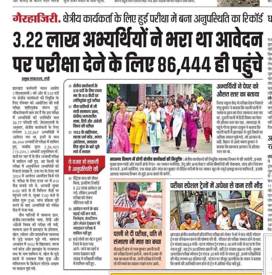 prakashpoddarjh's tweet photo. झारखंड में पिछले 6 साल में परीक्षा पर से छात्रों का विश्वास उठ गया है क्यूंकि यहाँ नौकरिया सरेआम बेची जा रही है । शासन , प्रशासन सब मिल कर नौकरियों को सौदा कर रहे है जिसमे राजनीतिक दल के दलाल भी मालामाल हो रहे है और बेचारे ग़रीब बच्चे के सपनों को कुचला जा रहा है ।NEET में भी पेपर लीक हुआ मगर जैसे ही गड़बड़ी पता चला सरकार ने पेपर को रद्द किया हालाकि पेपर लीक होना हर सरकार की नाकामी का प्रतीक है मगर झारखंड में तो अधिकारी लोग दलाल पाल कर रखा है जिसका काम होता है कैंडिडेट लाना और पैसा वसूलना । 
@HemantSorenJMM @yourBabulal @dasraghubar @amarbauri @narendramodi @kunalpratap86 @BikerGirlkancha @ajaysahspeaks @pratulshahdeo