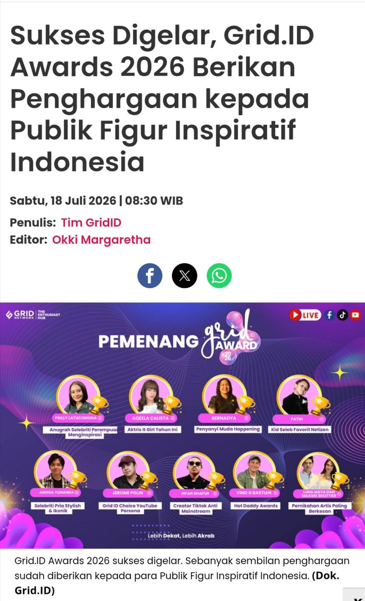 TwinTwinTwik's tweet photo. Yuk diramaikn "Sukses digelar,https://t.co/g7irtYT6Ll Awards 2026 Berikan Penghargaan kepada Publik Figur Inspiratif Indonesia"
https://t.co/vXeCWsiqN4 https://t.co/zlcE0TyIJG
