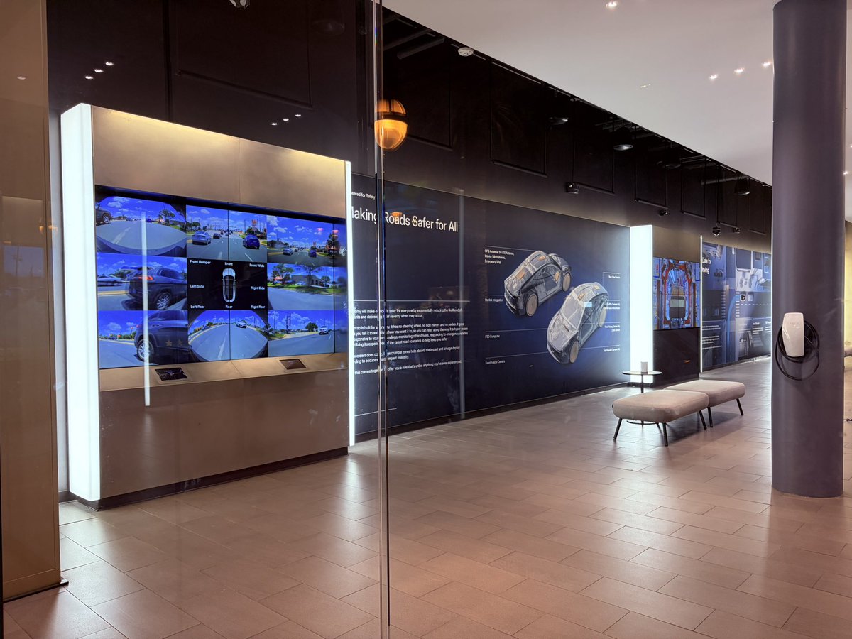 Starscream_SJC's tweet photo. Tesla Santana Row will be reopening tomorrow with a full focus on self-driving. Everything in the showroom is about Robotaxi and Cybercab with stats and information about the technology. The Cybercab on display is the production model. https://t.co/yIUYdOGFOp