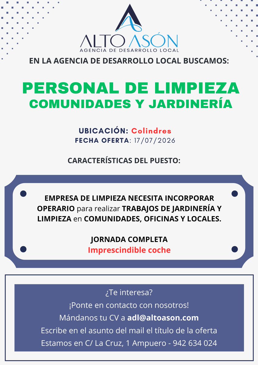 RamalesInforma's tweet photo. 🧾 Ofertas de Empleo de la Agencia de Desarrollo Local Alto Asón.
#OfertaDeTrabajo #OfertaEmpleo #ADL

+Info 👉  ADL Alto Asón https://t.co/n6xUq4tk0O