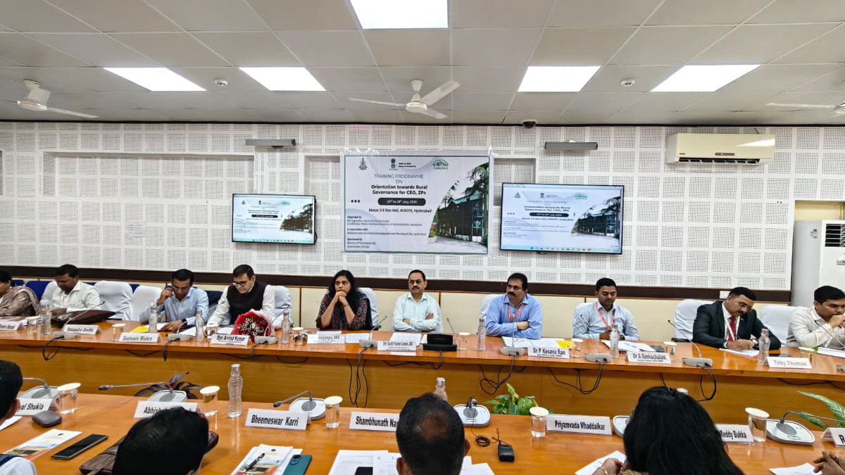 mopr_goi's tweet photo. Shri Sushil Kumar Lohani, Additional Secretary, Ministry of Panchayati Raj, delivered the inaugural address at the five-day Training Programme on 'Orientation towards Rural Governance for Chief Executive Officers (CEOs) of Zilla Parishads (ZPs)' at NIRD&PR, Hyderabad. The programme aims to strengthen the leadership, administrative and governance capacities of CEOs of Zilla Parishads, enabling them to drive more effective, responsive and accountable local governance.

Organized by the B. N. Yugandhar Centre for Rural Studies, Lal Bahadur Shastri National Academy of Administration (#LBSNAA), Mussoorie, in association with the National Institute of Rural Development & Panchayati Raj (#NIRDPR), Hyderabad, the programme is being supported by the Ministry of Panchayati Raj as part of its continued commitment to strengthening institutional capacity in Panchayati Raj Institutions.

#PMOIndia #MoPR #Training 
#DistrictPanchayat #ZilaPanchayat 
#PanchayatiRaj #PRIs #ZillaParishad 

@LBSNAA_Official