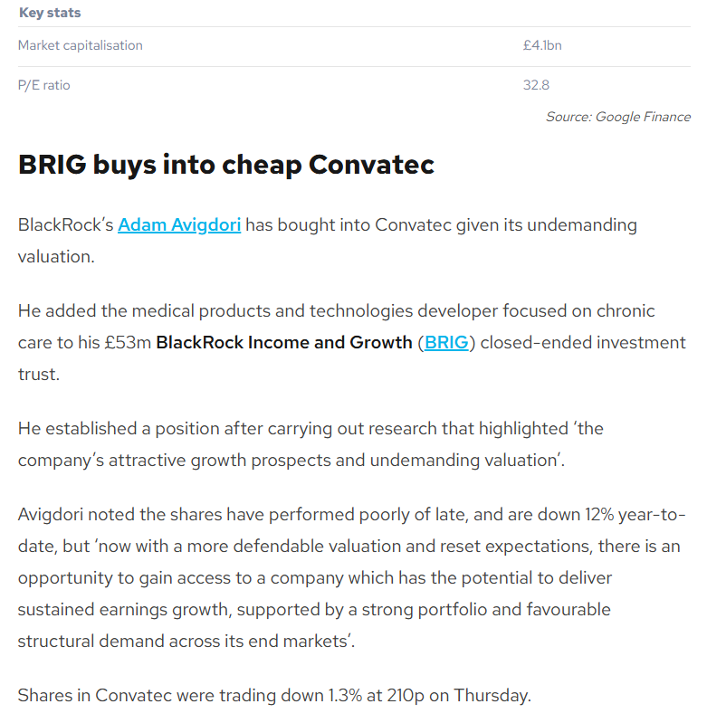 entrustTMF's tweet photo. #CTEC BRIG buys into cheap Convatec https://t.co/HMJqKOJOel