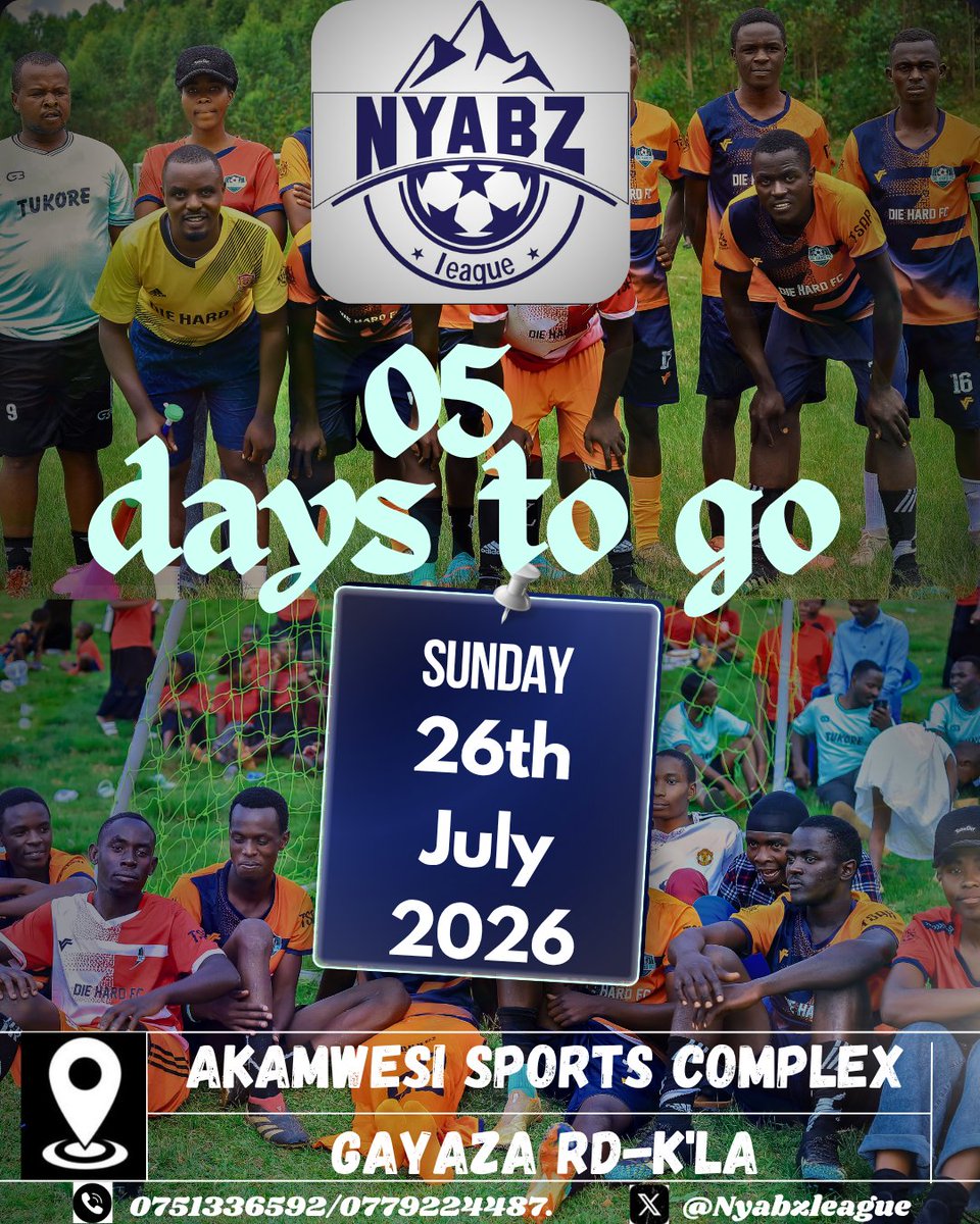 Nyabzleague's tweet photo. Can Die Hard FC secure more points to top the league after this outing??

26th July, this Sunday at Akamwesi Sports Complex, we shall be there...

#Nyabzleague_season_3 https://t.co/3QFZUMIt1T