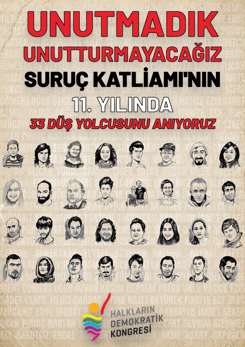 TheSerhat's tweet photo. "Yakılmış, yıkılmış kentler
Orada oyuncaklara,
oyunlara küsmüş çocuklar vardı.

Yeniden kurmak gerekiyordu yaşamı,
bir çocuk bahçesi gibi.

Yüzlerinde günbatımı gülüşler.
Dudaklarında serçe telaşı.
Sırt çantalarında
Oyuncaklardan bir dünya"

#Suruç11Yıl #SuruçKatliamı https://t.co/ups1zrODxY