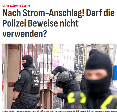 Taykra's tweet photo. Linksextremer Strom-Anschlag in #Berlin: Die Verdächtigen wollen verhindern, dass die Polizei beschlagnahmte Beweise gegen sie verwerten darf. Sie wehren sich gegen die Auswertung von Handys und Computern, die bei den Durchsuchungen sichergestellt wurden. https://t.co/VyjMehUpor https://t.co/07uoXE2LvM
