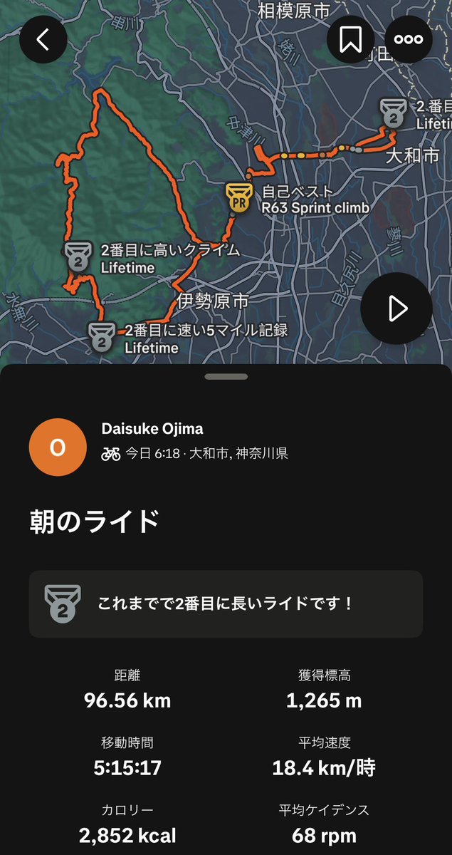 dai_ozy's tweet photo. この三連休、２度目の自転車
今日は裏ヤビツだったけど、暑くてシンドカッタ…
ヤビツ越えも確かにしんどかったけど、木陰が多くて涼しいし川沿いで気持ちよかった。
それより、宮ヶ瀬までの登りですでにやられ、山から降りてきていっきに暑くなって帰りも辛かった。
まぁ頑張りました。（笑） https://t.co/lP3FylViOd