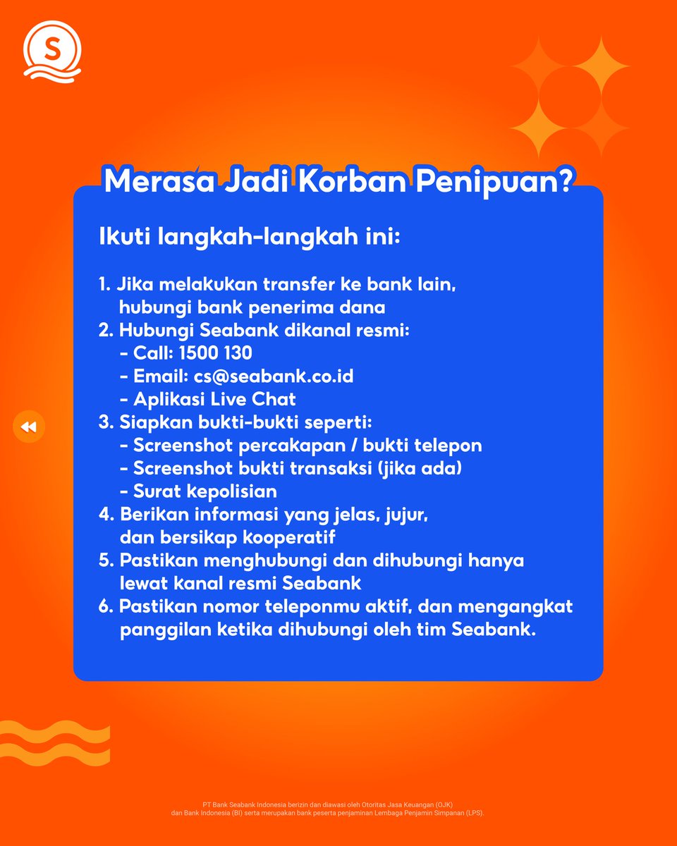 SeaBankID's tweet photo. LOGIKA OVER FOMO! JANGAN BIARKAN SALDO LENYAP DEMI TIKET KONSER GAIB! 🛑📉💔

Sobat SeaBank, modus jastip tiket konser abal-abal makin hari makin meresahkan. Pelaku biasanya pasang tarif murah banget demi memancing kamu yang gak kebagian tiket saat war resmi. Ingat: Satu ketukan transfer tanpa cek ulang bisa bikin saldo dikeruk habis! 😱

#SeaBankItuAman
#SeaBankUntukSemua
#SimpelUntungUntukSemua

Mulai langkah finansial yang lebih simpel 🎆🎉 Bersama SeaBank, kamu bisa nikmati GRATIS TRANSFER 100x/bulan, BUNGA CAIR SETIAP HARI, dan BUNGA TINGGI s.d. 6% p.a.! Daftar sekarang dan mulai tahun baru dengan SeaBank 👉 https://t.co/i32A2fhfVe

PT Bank Seabank Indonesia berizin dan diawasi oleh Otoritas Jasa Keuangan (OJK) dan Bank Indonesia (BI) serta merupakan bank peserta penjaminan Lembaga Penjamin Simpanan (LPS).