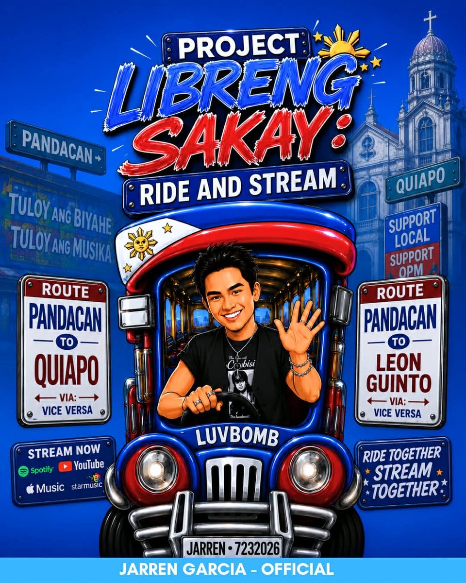 JarrenG_OFC's tweet photo. 💣 STREAM & RIDE: THE ULTIMATE LUVBOMB EXPERIENCE! 💣 

Manila, we are dropping something huge! To celebrate our 2nd Anniversary and the explosive LUVBOMB EP Release, we are taking over the streets with a special Libreng Sakay (Free Ride) fan project! 🚌✨ 

This is not just a ride—it is a full-blown celebration. Hop on, blast the new tracks, stream along with fellow fans, and feel the love. It is completely FREE as a massive thank you for two incredible years! 🎶❤️ 

📍 Where: Manila (Watch out for our special ride!)
📅 When: July 23
⏰ Time: 9:00 AM – 1:30 PM 

Don't miss the hype. Spot the ride, hop on, stream the EP, and let’s make some noise. See you there, fam! 🙌🔥 
 
#LUVBOMB  ##JarrenGarcia
#JARREN_LuvbombEP #JARREN