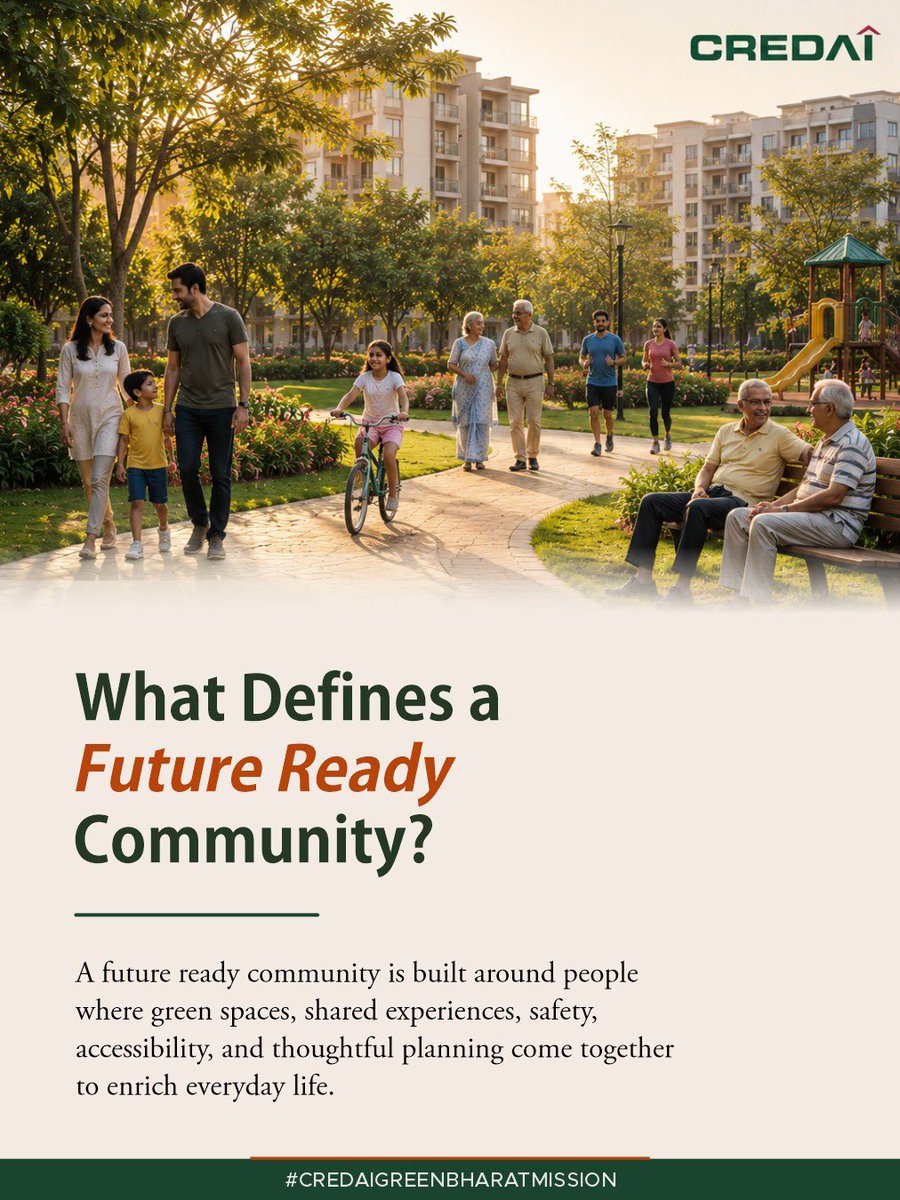 CREDAINational's tweet photo. Communities flourish when thoughtful infrastructure, sustainable development, and seamless accessibility come together. These are the foundations of stronger neighborhoods, better living, and a brighter future for generations to come.

@CREDAIPresident | @BRustomjee | @gummi_ram | @DhavalAjmera | @Kepee65PRAMOD | @shobhikgoyyal | @deepakkap09

#CREDAI #SustainableDevelopment #SmartCommunities #UrbanGrowth #FutureReady
