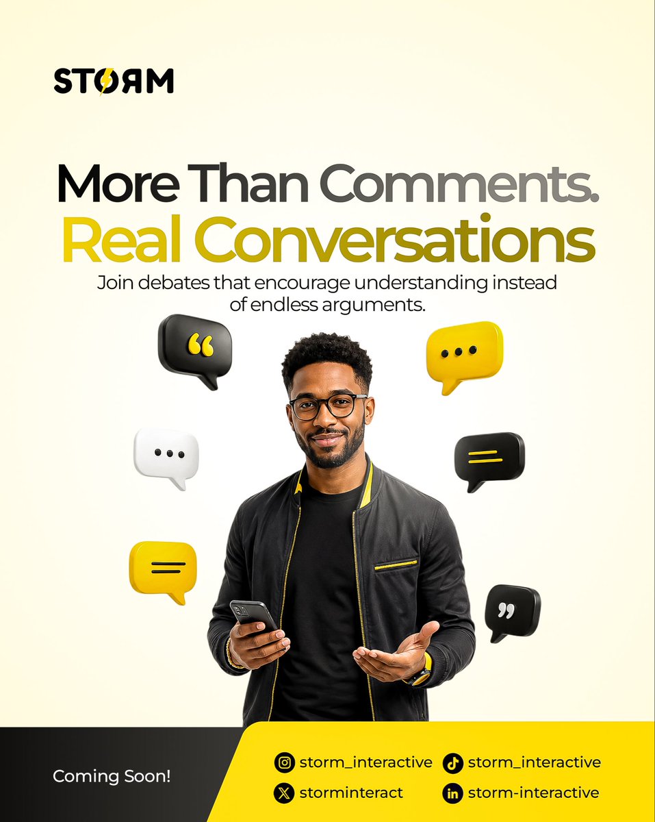 Storminteract's tweet photo. Every meaningful discussion has the power to challenge perspectives, spark new ideas, and bring people together. 

Storm is creating a space where conversations are thoughtful, engaging, and built on understanding instead of noise. https://t.co/eLJ9bSQG3C