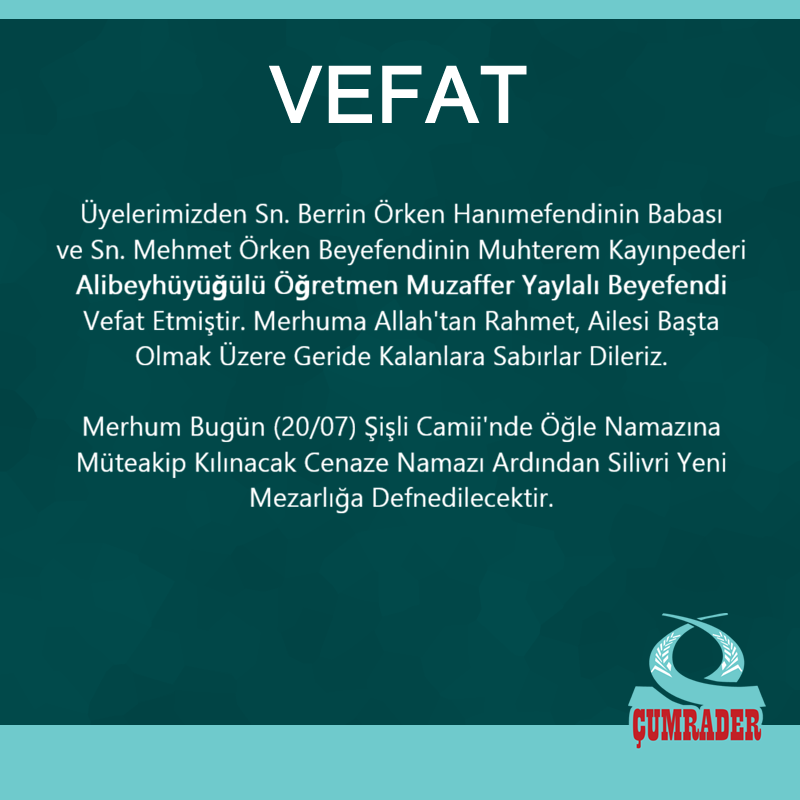 cumrader's tweet photo. VEFAT

Alibeyhüyüğülü Öğretmen Muzaffer Yaylalı Beyefendi Vefat Etmiştir.

#Çumrader https://t.co/aS5GT2Lygd