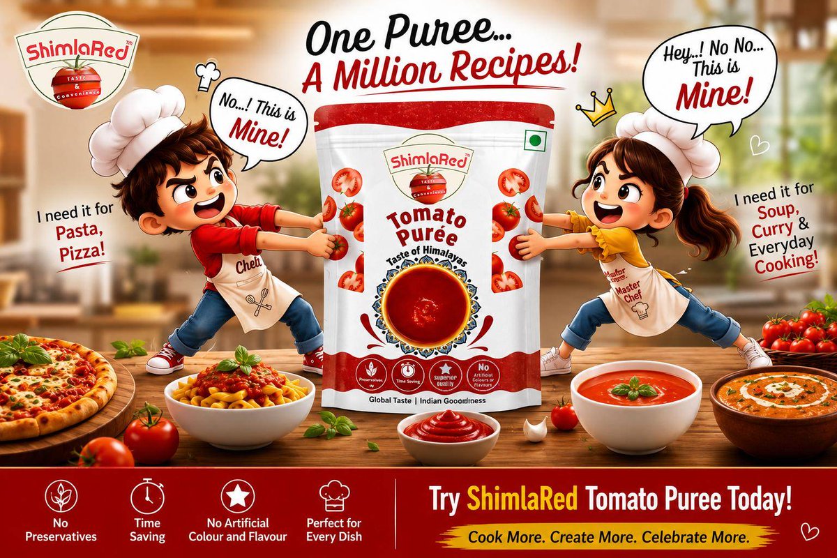 ShagunShag37839's tweet photo. One Tomato Purée. A Million Recipes!
From Pizza & Curry & Soup—Shimla Red Tomato Purée makes every dish richer and more delicious.
✔ No Preservatives
✔ No Artificial Colours
✔ Smooth Texture
https://t.co/GfQrr46q1H
#TomatoPuree #Cooking #Food #Pizza https://t.co/oeNovZoQn9