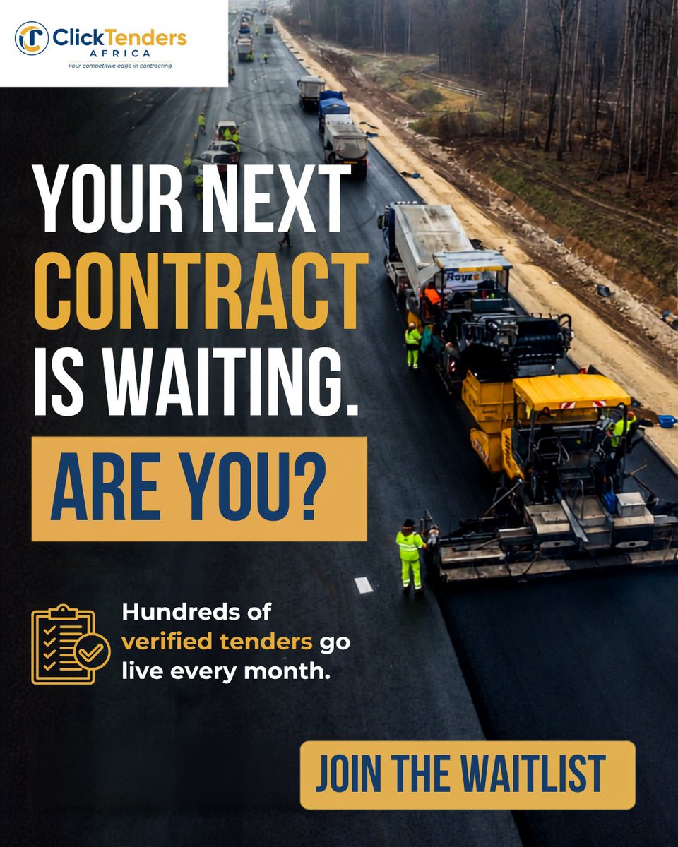 ClickTenders's tweet photo. Opportunities don't wait. Neither should you. Hundreds of verified construction tenders go live every month.  Be ready for the next opportunity by registering with ClickTenders Africa.
Join the waitlist today: https://t.co/RfJCmLlOCw
#ClickTendersAfrica #Tenders #TenderAlerts https://t.co/QxWdCDpvRZ
