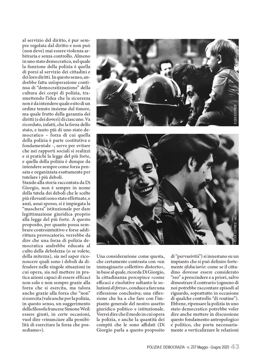 togreco's tweet photo. "Tutto ciò che ha a che fare con la #polizia funziona come una cartina di tornasole della salute democratica di un paese e dell'aria che vi si respira".
Ripropongo l'’articolo su "Polizia e democrazia", uscito un anno fa sulla rivista omonima.
#Abderrahim
@aldievel https://t.co/vFy4zkUea4