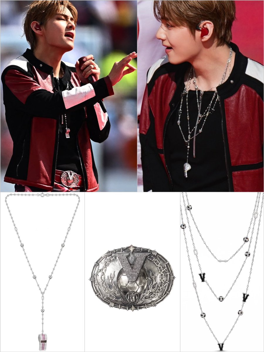 Tae_Singapore's tweet photo. One of the most incredible details from Taehyung's FIFA World Cup 2026 Halftime Show look deserves a closer look. His custom DOSIS jewelry features oversized necklace beads designed as footballs, embellished with diamonds and what looks like onyx. The craftsmanship and attention to detail are simply breathtaking.

See this Instagram post by @dosis_g6c https://t.co/p4eG5c3tSr