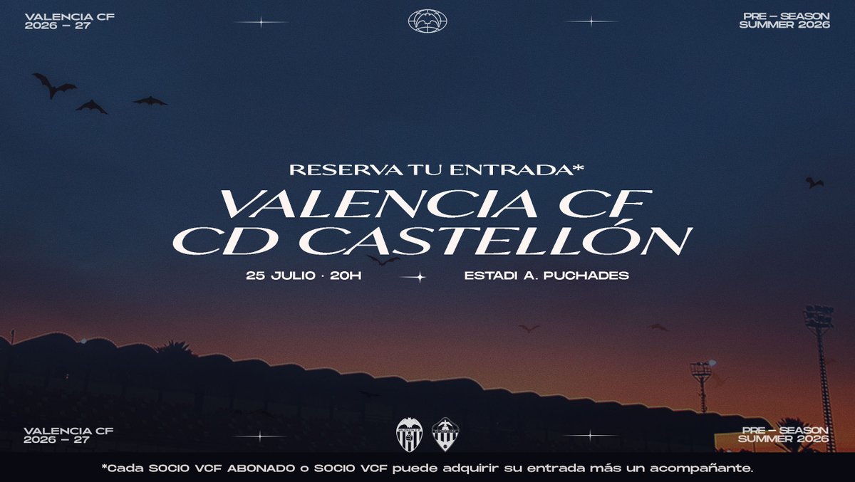 valenciacf's tweet photo. 🎟️ Ya puedes adquirir gratuitamente tus entradas para el partido del Valencia CF ante el CD Castellón en el Estadi Antonio Puchades
Exclusivamente los Socio VCF dispondrán de entradas y tendrán la posibilidad de ir con un acompañante.