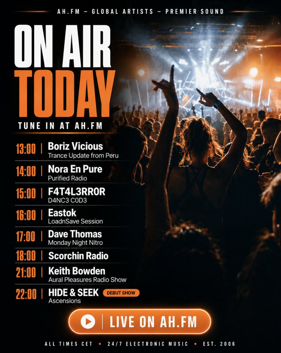 AfterhoursFM's tweet photo. Catch today's exclusive shows from @BorizVicious @noraenpure @f4t4l3rr0rmusic @EastokM @scorchinrecords @keithos27 🎼 https://t.co/0FQUATvfX1 https://t.co/uQHkPFW1RK