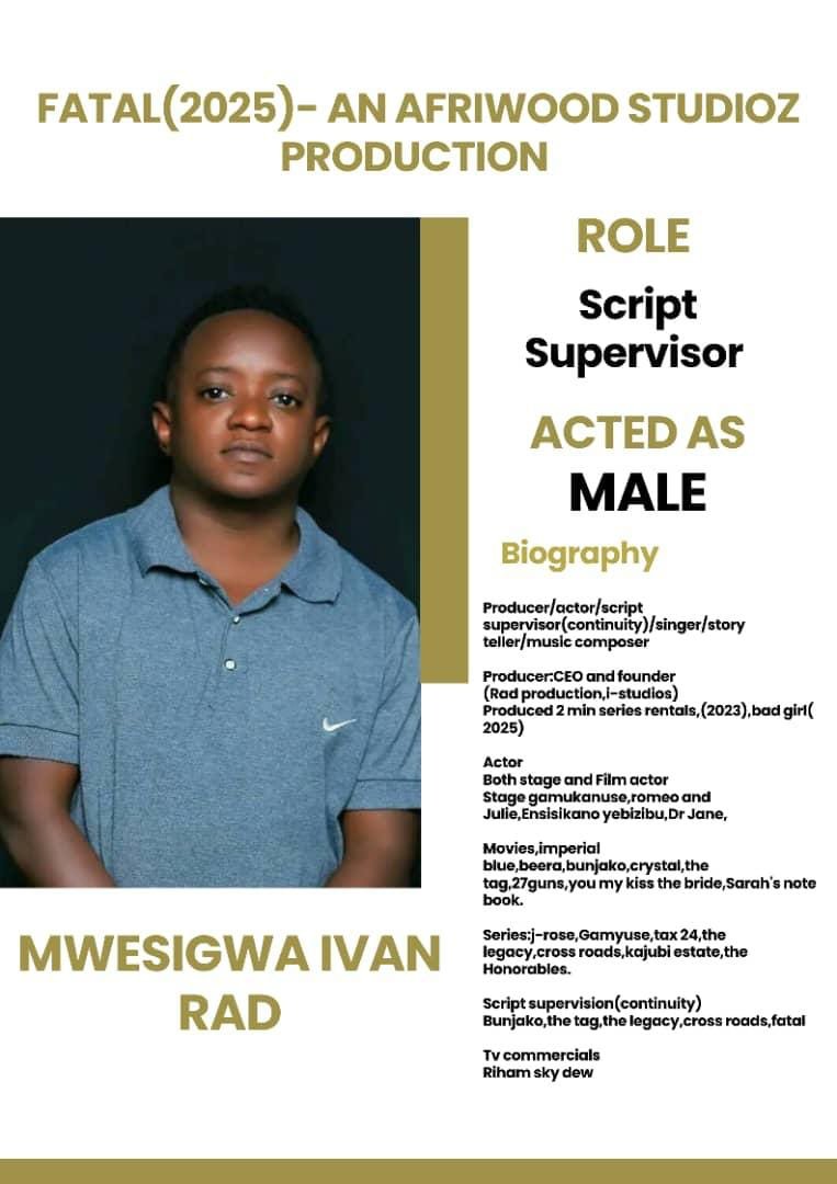 AfriwoodStudio's tweet photo. A script supervisor (also known as a continuity supervisor) is a crucial member of a film or television crew who acts as the editor's eyes and ears on set. 

You can book your tickets now using this link.
https://t.co/KCDzdJm04H

#FatalMoviePremiere
#MakingUgFilmsFamous https://t.co/8b5p2571a7