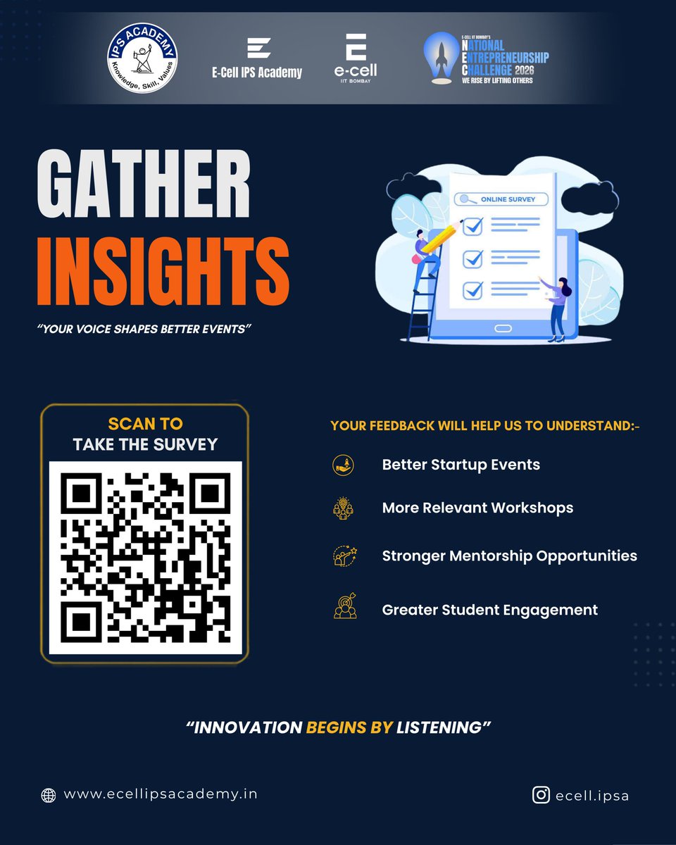 ecell_ipsa's tweet photo. Every great innovation starts with feedback. 💙
Take a minute to share yours by scanning the QR code or filling out the form: https://t.co/CleJUwmHL3⁠ 🚀
!! 
@ecell_iitb
#ecellineverycollege #nec_ecell_iitbombay #StartupEcosystem https://t.co/768P2mGAot