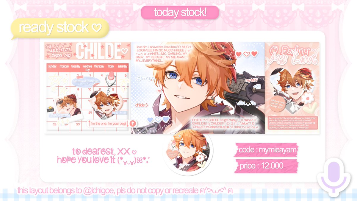 lchigoe's tweet photo. ♡ + ↻ are veryy appreciated! ⸜꒰ྀི ˶ᵔ ᵕ ᵔ˶ ꒱ྀི⸝

hppy birthday childe ajax tartaglia 𖹭 hii! akuuu ada layout childe yang bisa langsung dibawa pulank! (*≧∇≦) price ada di pict yaa! free retext &amp; avail qris >＿☆

#bealanja #2dijajan #2disell https://t.co/Wq7IGft4T2